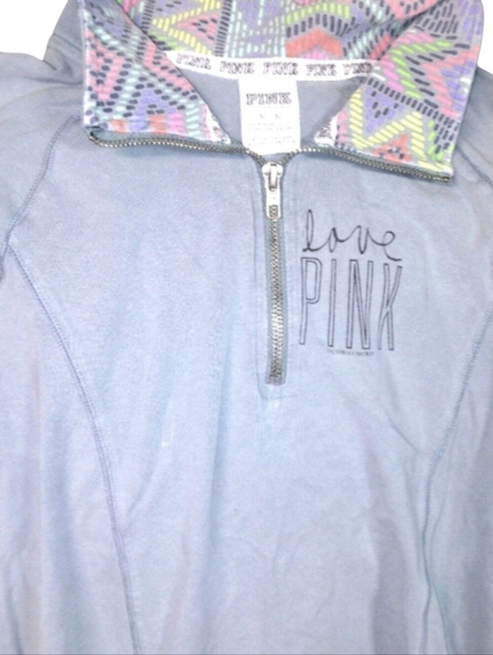 Victoria's Secret PINK Gray Zip-Up Hoodie with Multicolor Accent SIZE M